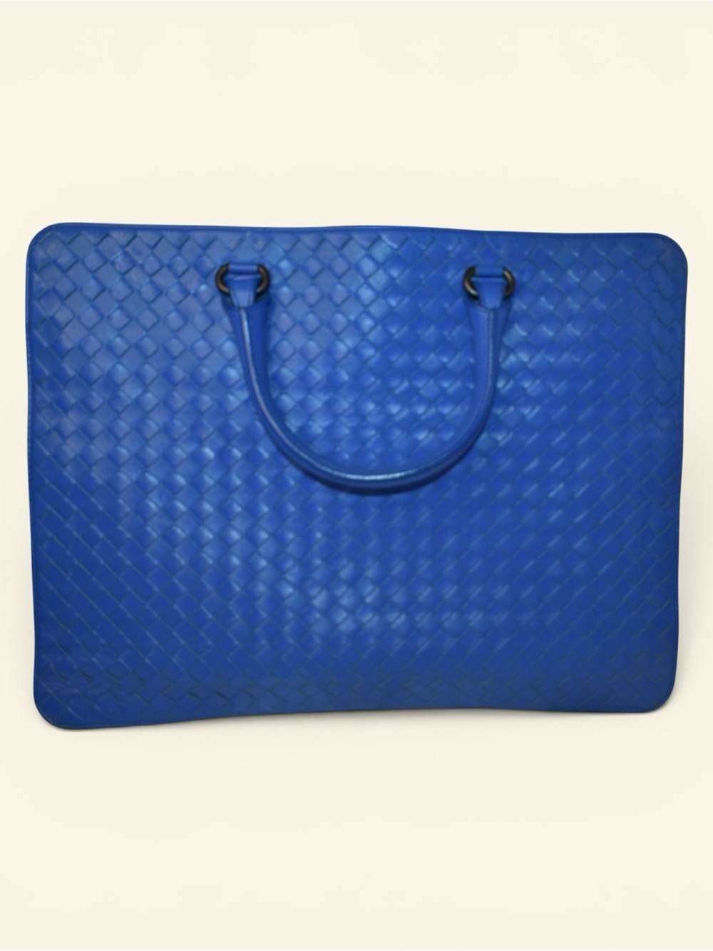 Bottega Blue Woven Leather Brief Tote -